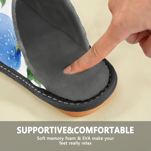 Slippers for Women Blue Fruits with Green Leaves Soft Fuzzy Women's Slippers Indoor and Outdoor Shoes4