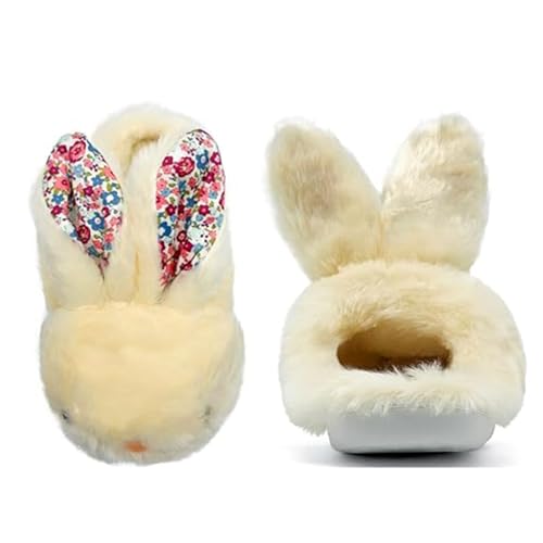 Women Cute Bunny Slippers Plush Rabbit Fuzzy Slippers, Soft 𝐅𝗹𝐮𝗳𝗳𝘆 Animal Winter Warm Indoor House Shoes3
