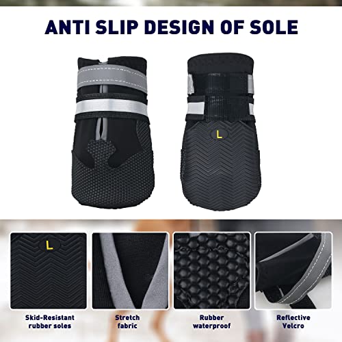 Dricar Hundeschuhe Pfotenschutz, 4 Stück Hunde Schuhe Wasserdicht Anti-Rutsch mit verstellbaren Riemen, Winter-Hundestiefel für mittlere große Hunde Outdoor-Spaziergänge und Innenbereich, Schwarz L