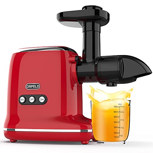 Cold Press Juicer, ORFELD Slow Masticating Juicer Extractor Easy to Clean with 90% Juice Yield & Pure Juice, Juicer Machines for Vegetables and Fruits (Red)