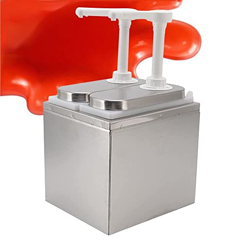 Sauce Dispenser Pump, Single Head Dispenser 2L Capacity Each Jar Stainless Steel Condiment Pump Station Condiment Pump Dispenser (Color : Silver, Size : 24x20x17.5cm)