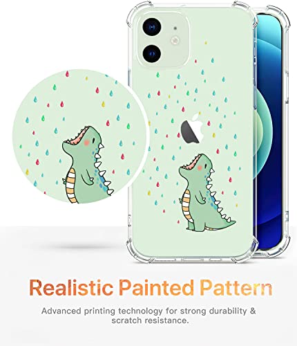 Compatible With Iphone 12 & 12 Pro Case, Dino Phone Case Clear Funny Cute Design Soft Tpu Cartoons Pattern Aesthetic Girl Rainbow Animal 6.1" (Chubby Dinosaur) #TOP3
