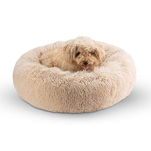 HZBOYA Plush Round Pet Bed for Cats or Small Dogs Soft Donut Calming Cushion Bed Enjoy Sleep, Anti-Slip Durable Machine Washable Self Warming Indoor
