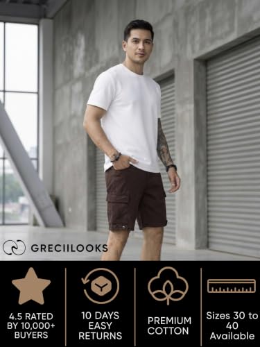 Image of GRECIILOOKS Denim Cargo Shorts for Men Stylish | Washed Jeans Half Pant for Men | Knee Length Cargo Shorts for Mens | Regular Fit Mens Pant Casual, Utility Streetwear Jorts, Travel Summer Wear