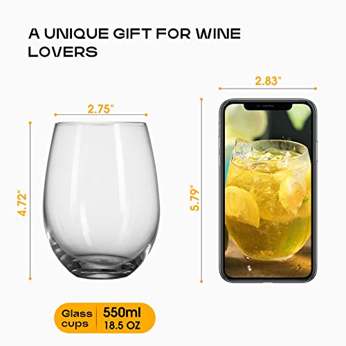 S Salient ST0808 Set Of 8 Stemless Wine Glasses,Hand Blown Red Wine Glasses,Crystal Drinking Glasses Clear Glass Wine Tumbler,18.5Oz thumb #1