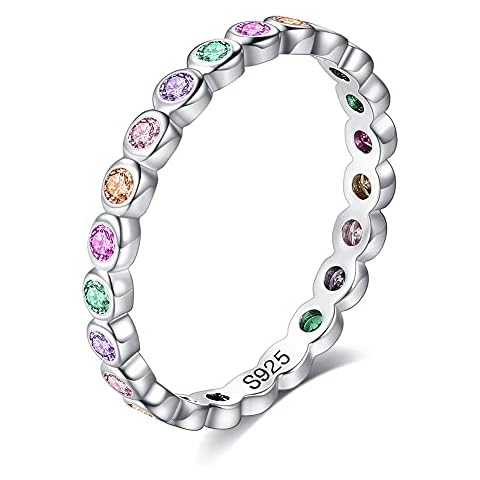 DCRZTY 925 Sterling Silver Ring,Simple Cubic Zirconia Colored stal Ring For Women,Ladies Fashion Elegant Jewelry, Wedding Bands Eternity Ring, Girls Womens Jewellery Gifts,8 Cover