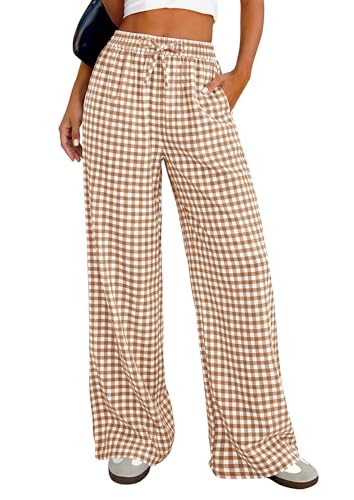 PRETTYGARDEN Women's Wide Leg Gingham Lounge Pants Summer 2026 Casual