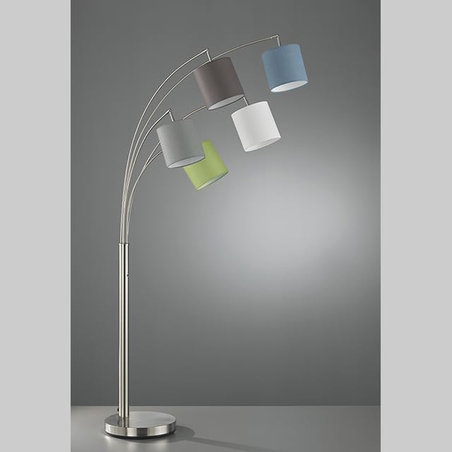 Fischer & Honsel Fischer & Honsel Staande lamp, Annecy|nikkelkleuren mat|stoffen kap|wit, groen, lichtgrijs, donkergrijs, blauw|H: 180 cm, A: 80 cm|Draaischakelaar|5x E14 max. 40 Watt excl. LM. photo 3
