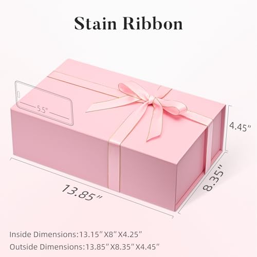 Image of LIFELUM Pink Gift Boxes with Lids for Presents 5 Pack 13.85x8.35x4.45 Inch Gift Boxes with Ribbon,Card,Shredded Paper Filler Magnetic Gift Box for Wedding Gifts