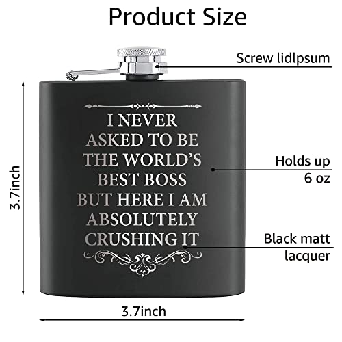 Touner I Never Asked To Be The World's Best Boss Hip Flask For Shot Drinking Of Alcohol Whiskey And Vodka, Boss Coworkers Gifts, Wedding Valentine's Christmas Gift, Boss Hip Flask #TOP1