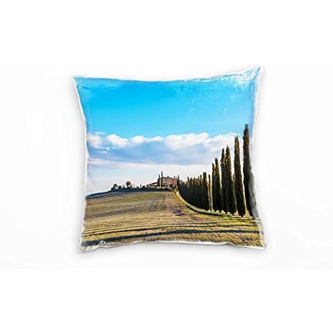 Paul Sinus Art Landschaft, blau, braun, Allee, Toskana, Italien Deko Kissen 40x40cm für Couch Sofa Lounge Zierkissen Cover