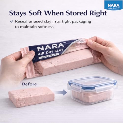 Image of NARA Hard & Strong Air Dry Clay 500g, Skin, Fast Drying Clay for Modelling, Coating, Sculpting & Craft Projects, No Oven or Kiln Needed