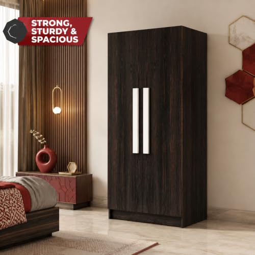 Image of Bniture 2 Door Wooden Wardrobe for Bedroom | Almirah for Clothes with 4 Shelves, Engineered Wood Wardrobe for Clothes | Cupboard for Bedroom (46D x 80W x 182H CM) | 3 Years Warranty (Flower Wenge)