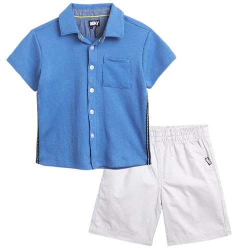Image of DKNY Toddler Boys Short Set - 2 Piece Short Sleeve Button Down Shirt and Matching Summer Cargo Shorts for Boys