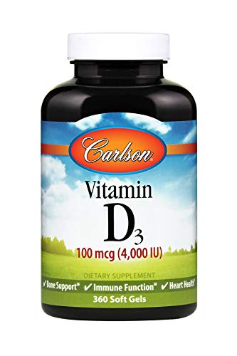 Carlson - Vitamin D3 4000 IU (100 mcg), Immune Support, Bone Health, Muscle Health, Cholecalciferol, Vitamin D Supplements, Vitamin D3 Soft Gels, 360 Softgels