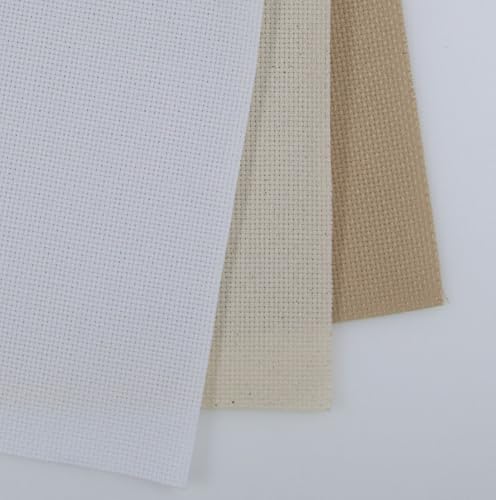Image of KCS 3 pc of 15 inch x 18 inch(38cmx45cm) Counted Cross Stitch Cotton Aida Cloth Needlework Rolled Fabric Box,14CT,White+Oatmeal+Khaki