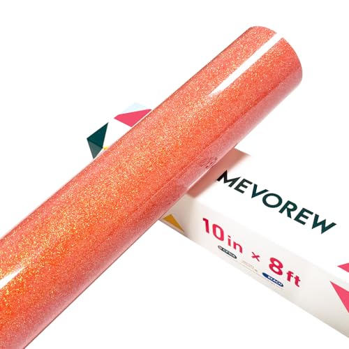 MEVOREW Orange Red Glitter Heat Transfer Vinyl for T-Shirts 10 x 8ft Orange Glitter HTV Iron on Vinyl for Cricut Cutting Machine Easy to Cut & Weed for DIY Crafts Design