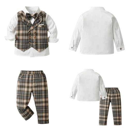 Image of Mud Kingdom Boys Suits for Weddings White Shirts, Vests and Pants Clothes Sets