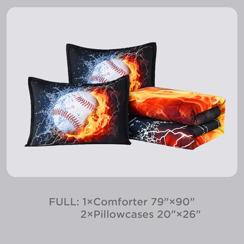 Image of Andency 3D Baseball Comforter Full (79x90 Inch), 3 Pieces(1 Baseball Comforter, 2 Pillowcases) Polyester Sport Bedding Set for Boys Kids Teens