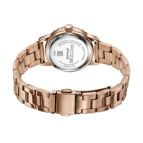 Image of Sonata Poze 8 Quartz Analog with MOP White Dial IP Rose Gold Solid Link Strap Watch for Women - SP80177WM01W