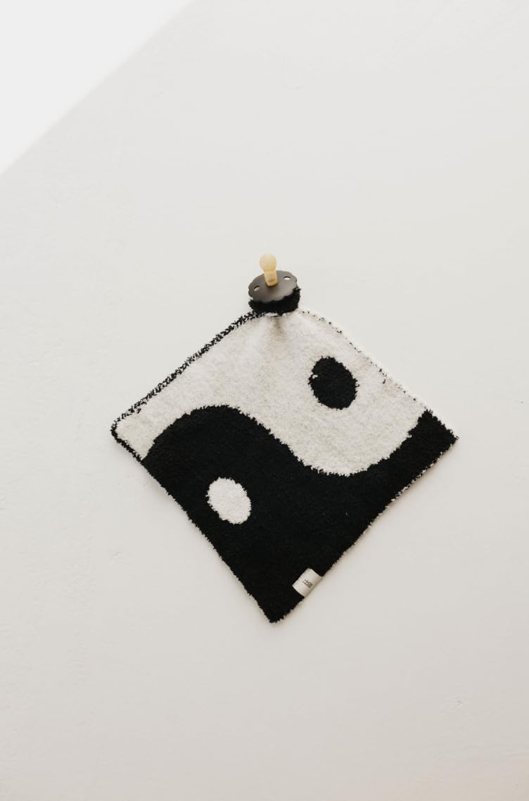 Forever French Baby | Lovey | Pacifier Holder | Lovey Gifts | Boy & Girl | Ideal for Age 0 Months & Up | Microfiber Feather Yarn (B&W Yin Yang)