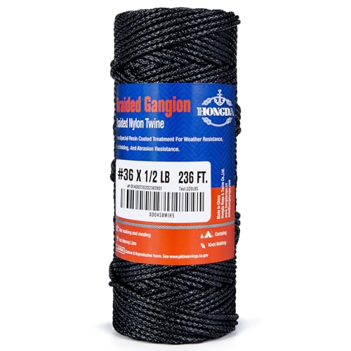 HONGDA Braided Tarred Bank Line Twine, Black Nylon String, 236 Feet #36, 2.2mm for Gardening, Construction, Gear Tying, Jungle Survival, Trotline