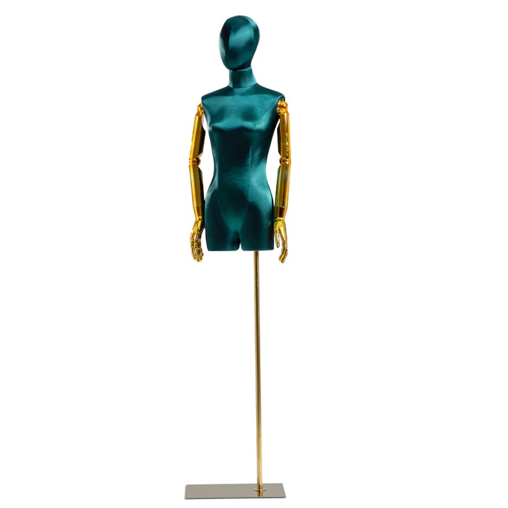 Manichino Sartoriale Donna Busto Manichino da Esposizione for metà Corpo Femminile, Busto Manichini da Donna in Plastica da Vetrina, Supporto in Metallo/Copertura in Seta