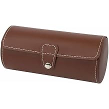 3 Slots Watch Roll Travel Case Chic Portable Vintage Leather Display Watch Storage Box with Slid in Out Watch Organizers Color A