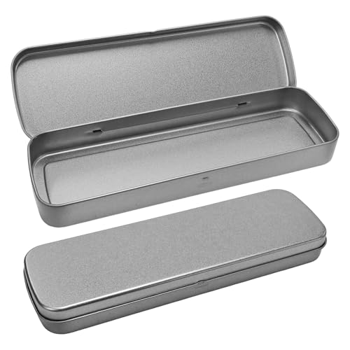 Caja De Lápices De Metal De 2 Piezas, Caja De Hierro Rectangular Portátil, Caja De Lápices Con Tapa Abatible, Caja De Almacenamiento De Útiles Escolares, Caja De Almacenamiento Multiusos