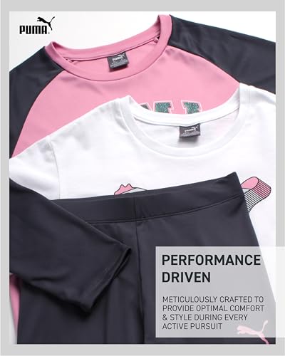 Image of PUMA Girls Leggings Set - 3 Piece Athletic Pullover Long Sleeve Shirt, Top, and Leggings Active Wear Set for Girls (S-L)