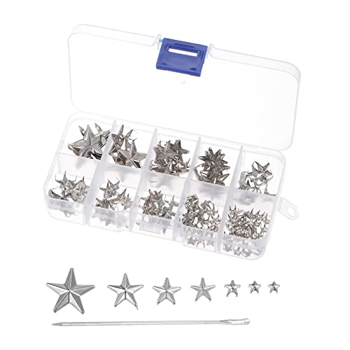 uxcell 120PCS Metal Star Studs Claw 5-Claw Silver Tone Hand Pressed Punk Studs Claw Beads Rivets Studs Cap Nail Head with Large Eye Needles for DIY Leather Clothing Bag Shoes