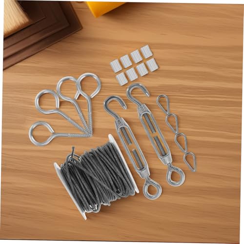 Kit de Soporte para Cable de Acero Inoxidable con 23 Piezas, Incluye Ganchos para Techo, Tensores y Abrazaderas para Cables, Ideal para Luces de Cuerda y Decoración de Jardín miniatura 5