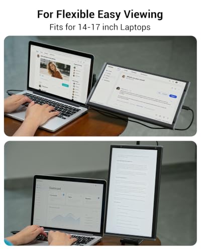 Image of Laptop Extended Monitor Portable, Dual Laptop Screen Extender 14 inch FHD IPS | 360 Rotation, Adjustable Stand, 1.36lbs Ultra-Slim Lightweight,Plug & Play, Mini HDMI /USB Type-C, Windows /Mac /Android