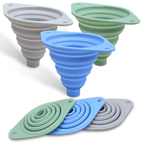 Comparison: Best Funnels For Kitchen 9 VAYRMEU Kitchen Funnel Set 3 Pack,Funnels for Kitchen Use Filling Bottles,Silicone Funnel Collapsible,Small Funnels for Filling Small Bottles