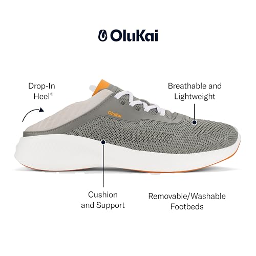 OLUKAI Island Hopper Men's Sneakers, Travel Ready & Versatile Athletic Shoes, Soft & Breathable Knit Fabric, Drop-In Heel Design, Storm Grey/Storm Grey, 10