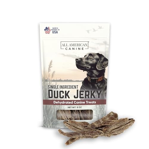 All American Canine Duck Jerky, Natural Single Ingredient, Chewy Digestible Low-Fat Dehydrated Meat Dog Treats Made in USA. for Training, Rewarding, Teeth Cleaning, 8 oz