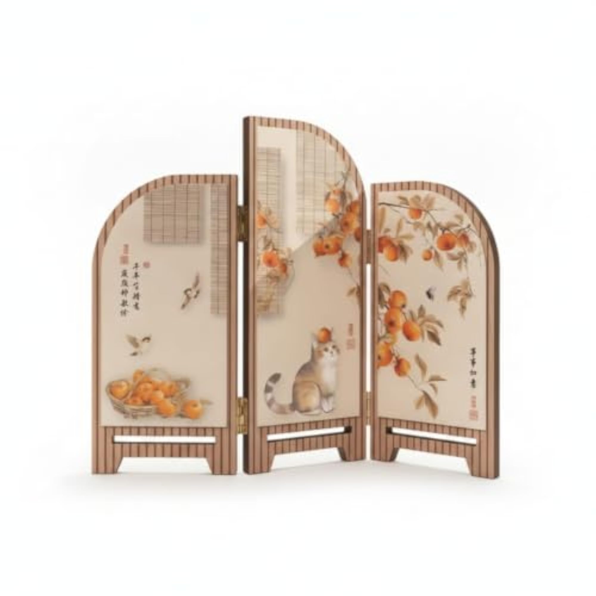 Hinged Desktop Folding Screen, Freestanding Three-Panel Partition