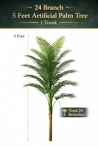 Image of KAYKON 5 Feet Artificial Palm Tree 24 Branch - 1 Trunk Realistic Faux Palm Plant for Home Decor, Office, Hotel, Living Room Decoration (Vase Not Included)