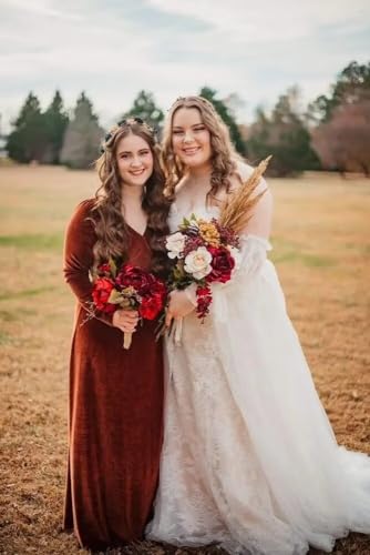 UZN Women's Long Sleeve V-Neck Bridesmaid Dresses with Slit Maxi Velvet for Wedding Formal Party Gowns4