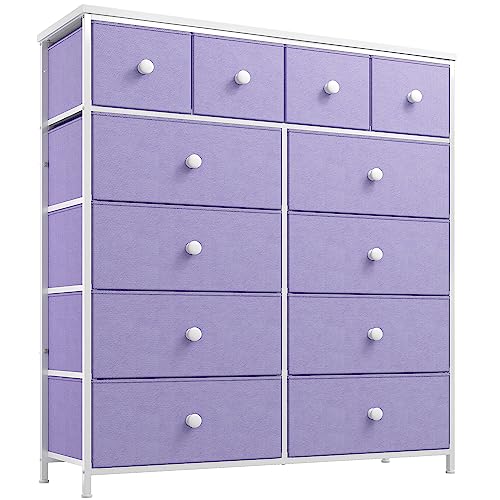 Purple Dresser with 12 Drawers for Bedroom, Fabric Chest of Drawers, 40.6 W x 11.7 D x 43.7 H