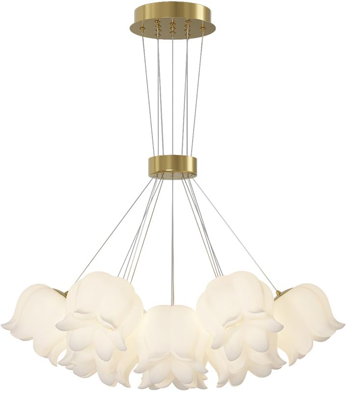 Plafonnier Nordique Moderne à 7 Lumières en Forme de Fleur Blanc Lait