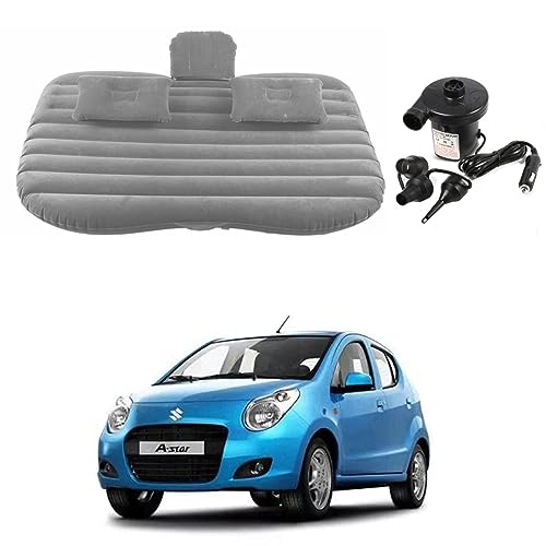 Image of Oshotto Multifunctional Car Travel Bed Mattress with Two Air Pillows, Car Air Pump Compatible with Maruti Suzuki A Star (Grey)