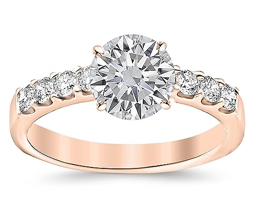 1 to 8 Carat Prong Set 14K White,Yellow or Rose Gold Round-Cut Lab-Grown Diamond Engagement Ring for Women (E-F VS2-SI1)