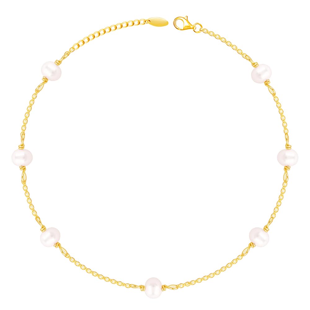 925 Silver Golden Minimal Pearl Anklet,Single | Anklets for Women and Girls | With Certificate of Authenticity and 925 Stamp | 6 Months Warranty-image-6