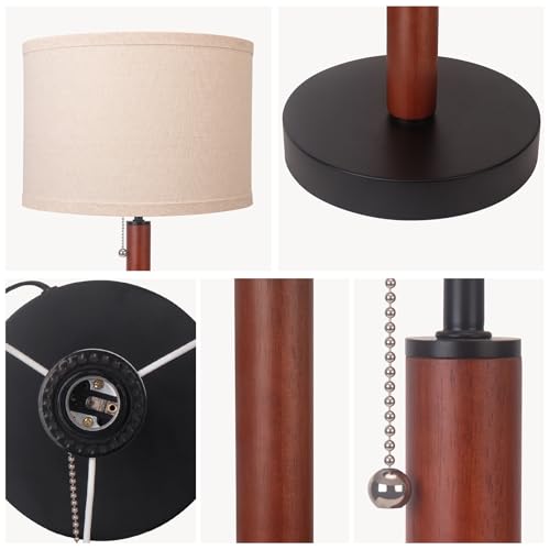 Mid Century Table Lamp,Walnut Wood Finish Table Lamps, Modern Mid Pull Chain Switch Bedside Lamps for Night Stands, Desk Lamp for Beding Room,Living Room,Reading Lamp with E26 Base,Linen LampShade - Image 6