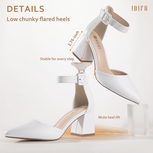Idifu White Heels Closed Toe Women'S Pumps Chunky Block Low Heels Dress Shoes For Women Wedding Prom Bridal Work Office Formal Shoes Comfortable Pointed Toe Small Short Thick Heels thumb #4