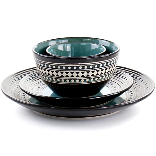 Elama Blue Sage 16 Piece Double Bowl Stoneware Dinnerware Set In Blue #TOP1