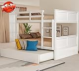 TIHWOALL Stronger & More Stable Convertible Wooden Full Over Full Bunk Bed for Kids Teens Adults...