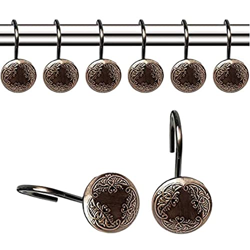 Oil Rubbed Bronze Shower Curtain Rod Hooks, Antique Curtain Rings Holder Decorative Rustproof for Bathroom Shower Home by Actpe - Used condition - US$7.82