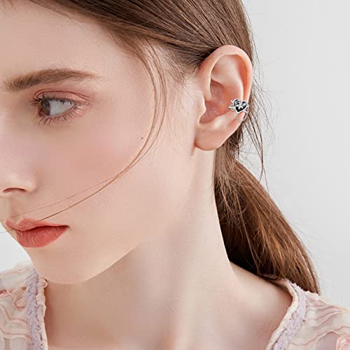Witches Heart Ear Cuff Cartilage Earrings For Women 925 Sterling Silver Gothic Jewelry Goth Earrings Halloween Christmas Gifts For Women Black Heart Earrings #TOP2